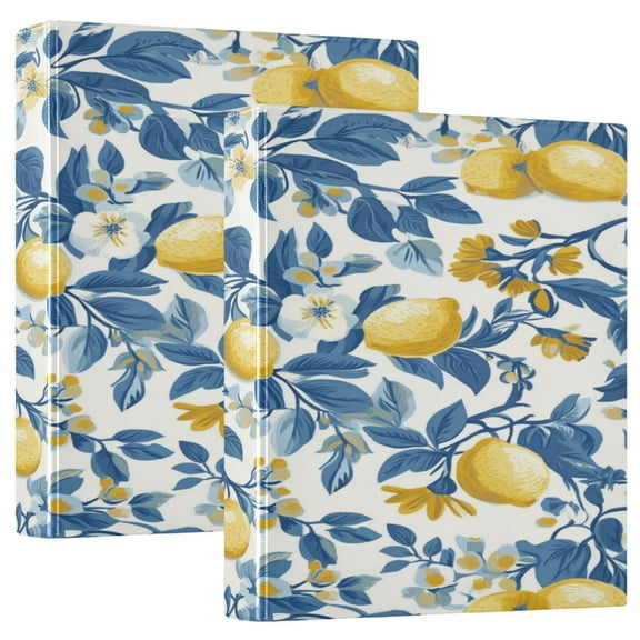 3 Ring Binder 1.5 inch Round Rings with Interior Pockets Binders Organizer Office School 2Pack Yellow Lemons