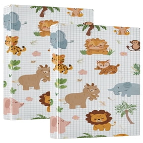 3 Ring Binder 1.5 inch Round Rings with Interior Pockets Binders Organizer Office School 2Pack Zoo Party