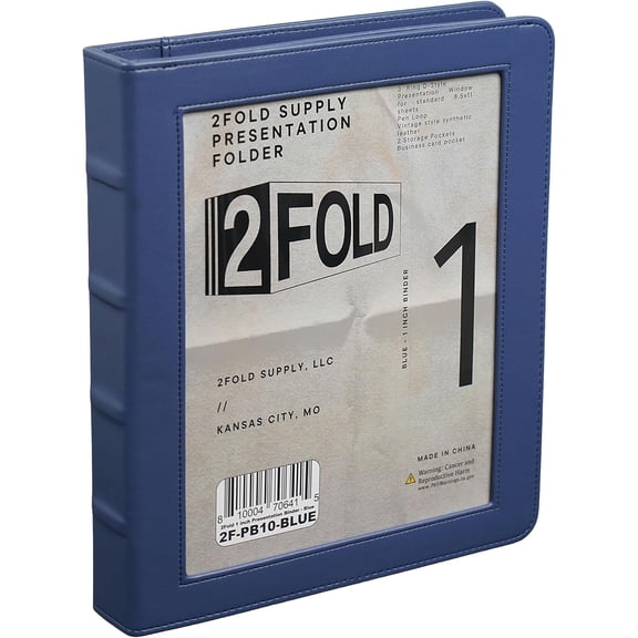 3 Ring Binder 1 Inch with Clear Front Pocket - Premium PU Faux Leather Presentation Binder - Extra Storage Pockets for Office Supplies, Business Card Holder, and Pen/Pencil Loop (1 Inch, Blue)