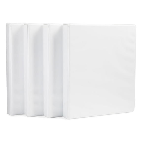 3 Ring Binder, 1 Inch D-Ring, Clear Overlay, Pockets for Storage and Organization, White, 4 Pack