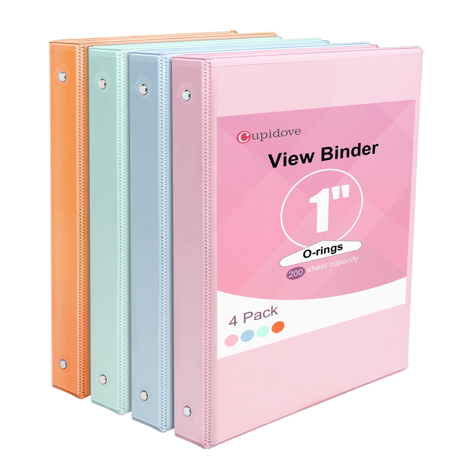 3 Ring 1 inch Binders Round Ring View Notebooks Binders O-ring 3 Ring 200 Sheets of Letter Size Paper Organizer with Pockets 4-Pack Assorted Color