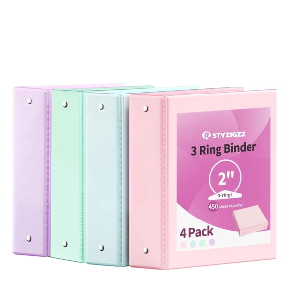 3 Ring Binder 2 Inch Round Ring View Binder 450 Sheets of Letter Size 8.5 x 11'' Paper for School, Office, 4 Pack, School Supplies Organizer with Pockets Notebook Binders