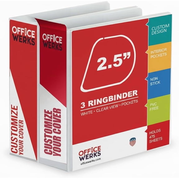 3 Ring Binder 2 Pack 2.5 Inch 3 Holder PVC-Free 625 Sheet Capacity