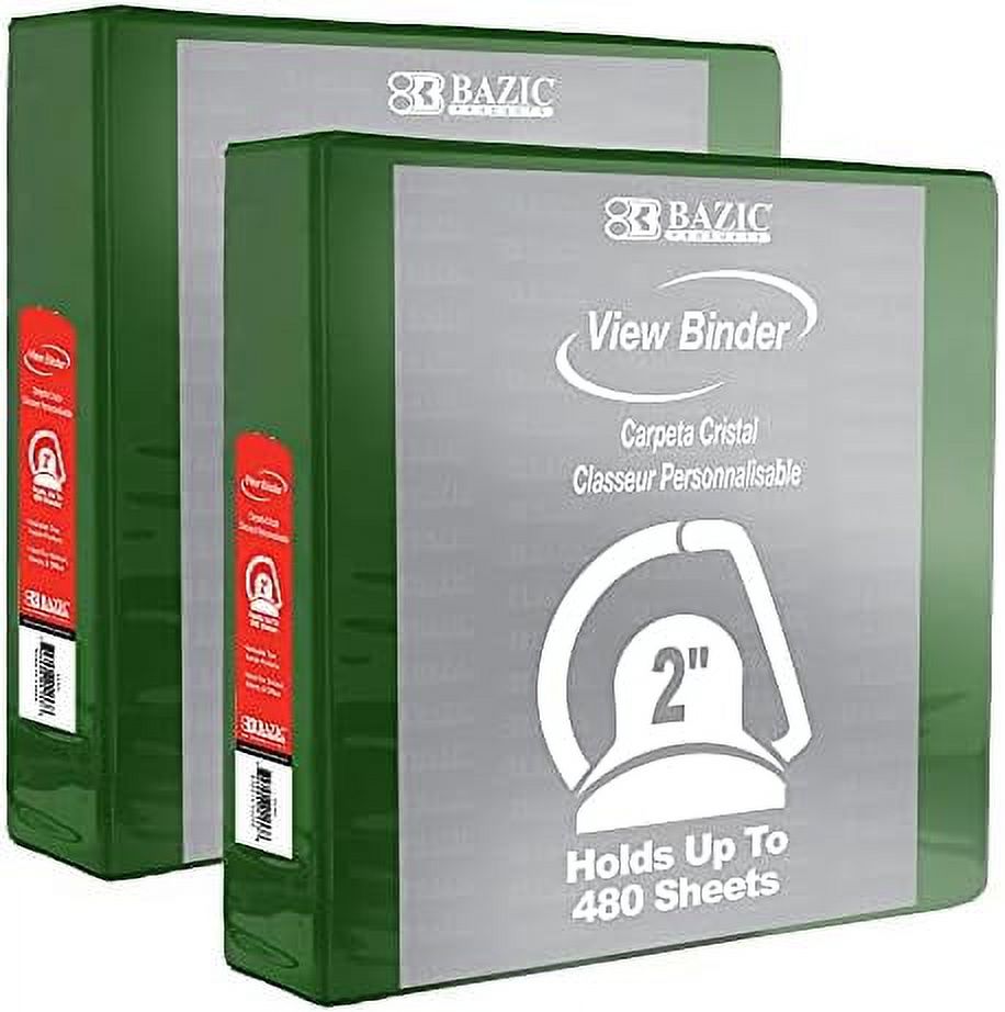 3 Ring Binder 2" View Binders Slant D Ring Organizer Green, Hold 480