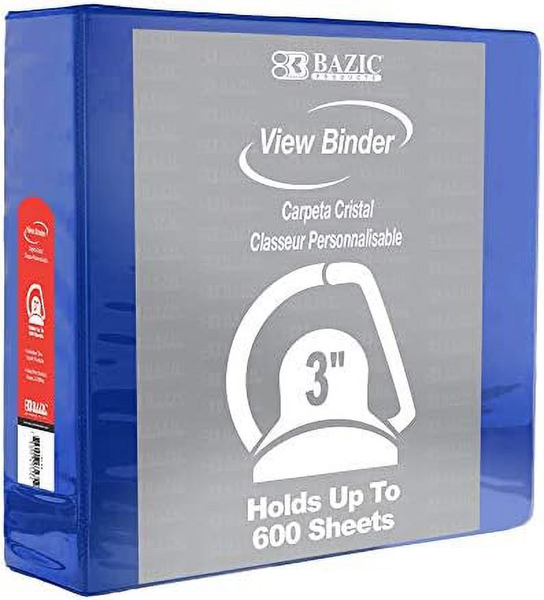 3 Ring Binder 3" View Binders Slant D Ring Organizer Blue, Hold 600