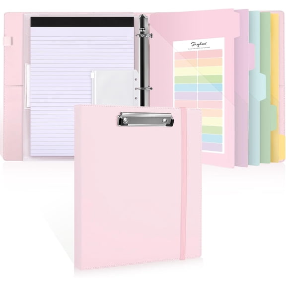 3 Ring Binder with Clipboard, 13.2" × 10.2" Faux Leather 1 Inch Binder Organizer with 5 Pocket Dividers, Notepad, Labels & 2 Storage Pockets for Teachers, Students, Nurses & Office Work