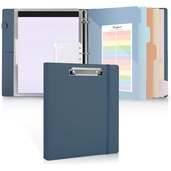 3 Ring Binder with Clipboard, 13.2" × 10.2" Faux Leather 1 Inch Binder Organizer with 5 Pocket Dividers, Notepad, Labels & 2 Storage Pockets for Teachers, Students, Nurses & Office Work