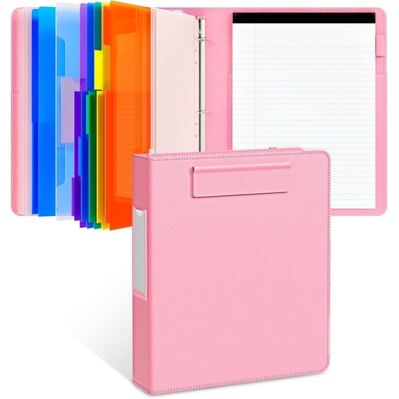 3 Ring Binder Clipboard with Storage,12.4"x10.2"Magnetic Clipboard Folder with 5 Expandable Folders,Refillable Lined Notepad (11" x 8.5"),Ideal for School Office Nursing(Pink)