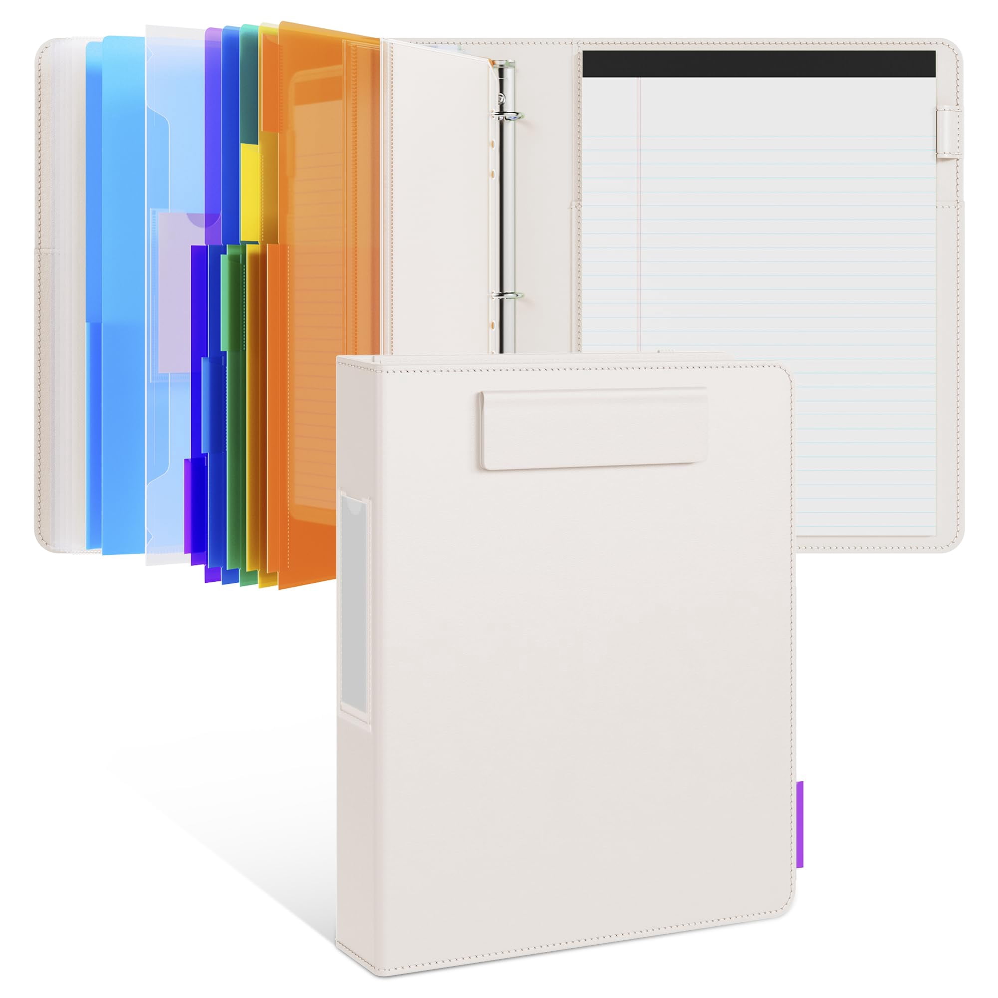 3 Ring Binder Clipboard With Storage 12.4"x10.2" Magnetic Folder 5 Subject Folders Refillable Lined Notepad (11" X 8.5") Ideal For School Office Nursing(beige)