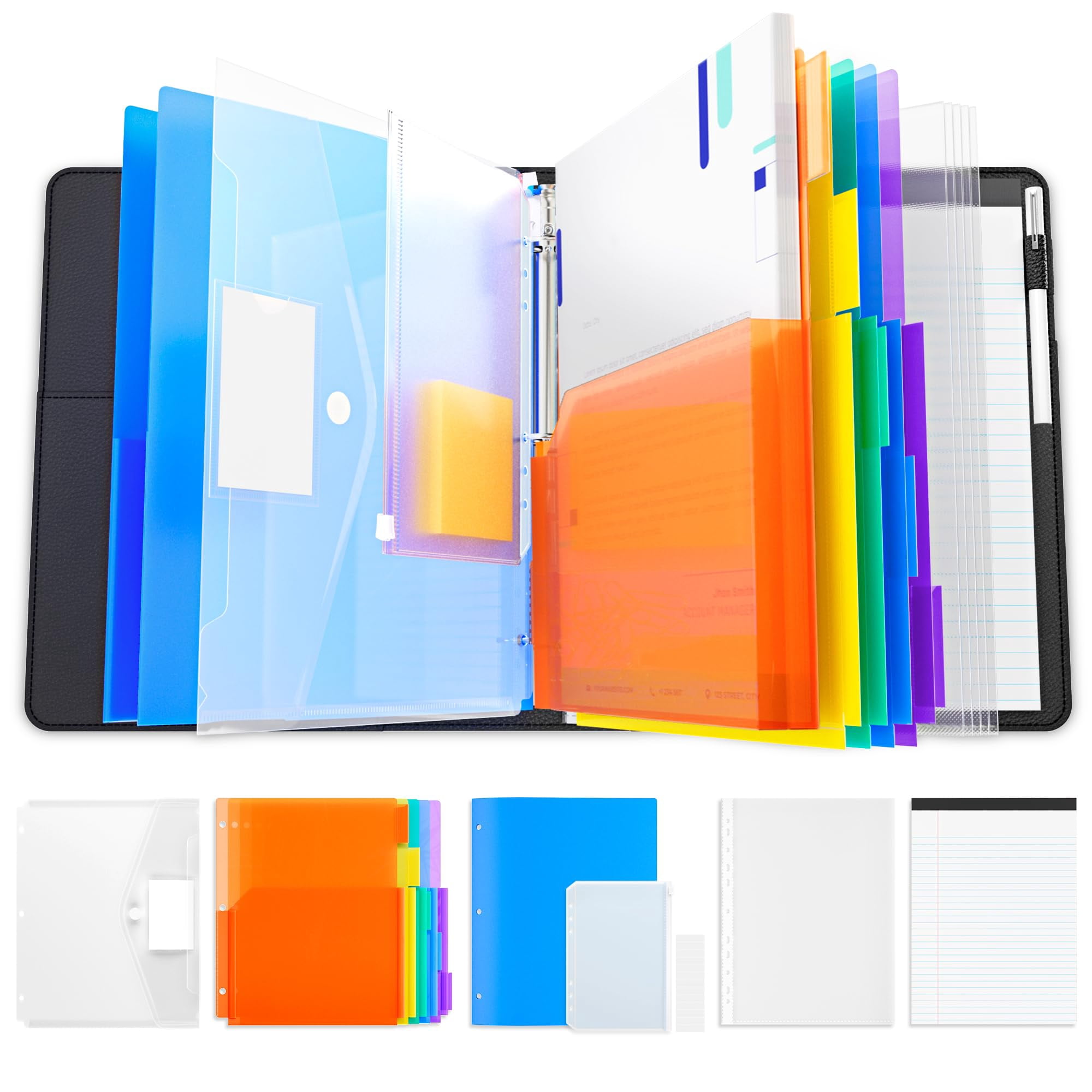 3 Ring Binder Clipboard With Storage 12.4"x10.2"magnetic Folder 5 Expandable Folders Refillable Lined Notepad (11" X 8.5") Ideal For School Office Nursing(black)