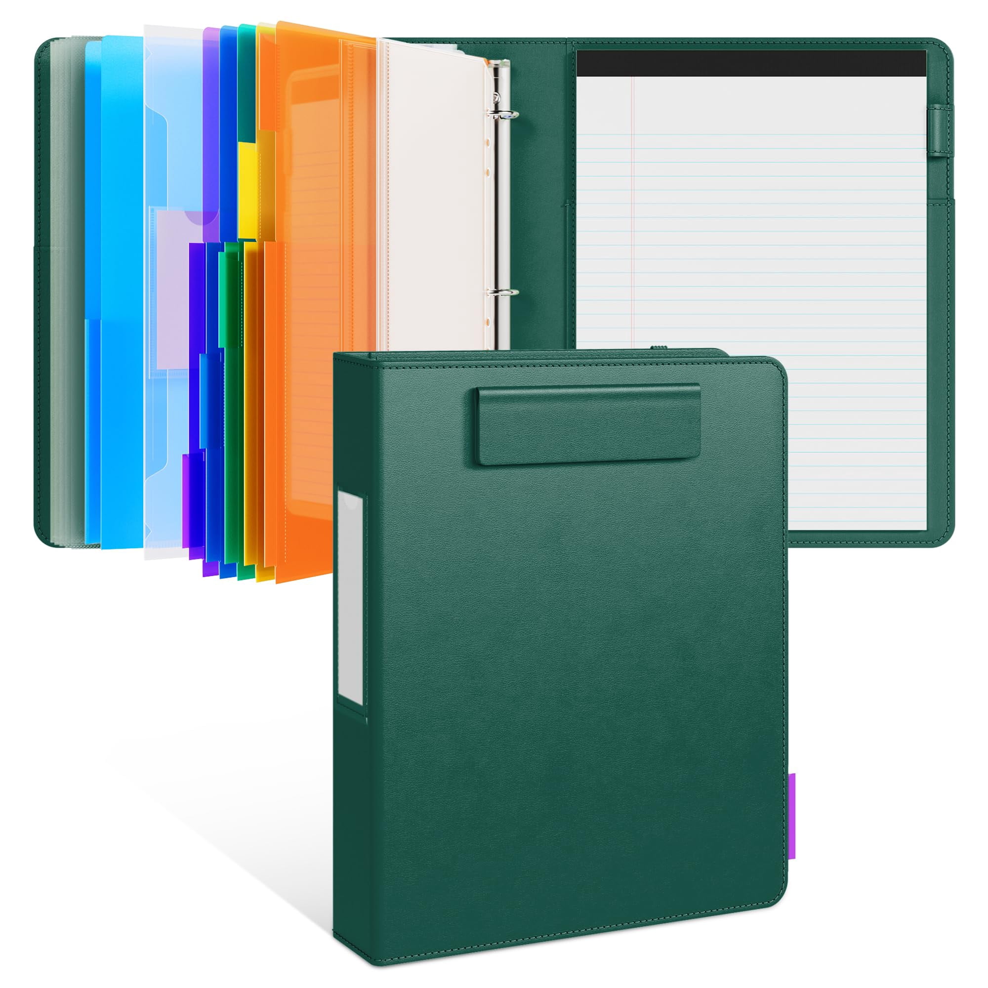 3 Ring Binder Clipboard With Storage 12.4"x10.2"magnetic Folder 5 Expandable Folders Refillable Lined Notepad (11" X 8.5") Ideal For School Office Nursing(dark Green)