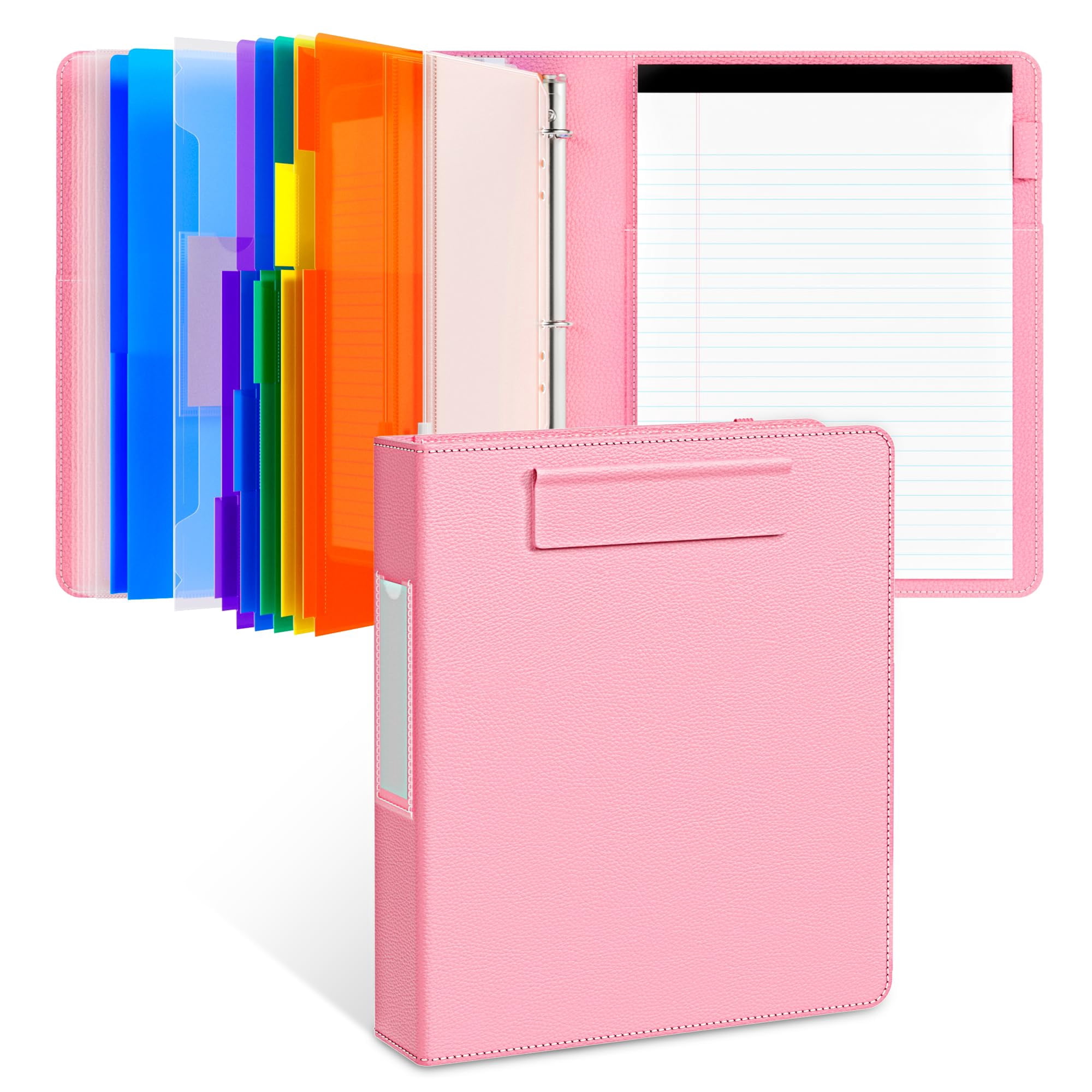 3 Ring Binder Clipboard With Storage 12.4"x10.2"magnetic Folder 5 Expandable Folders Refillable Lined Notepad (11" X 8.5") Ideal For School Office Nursing(pink)