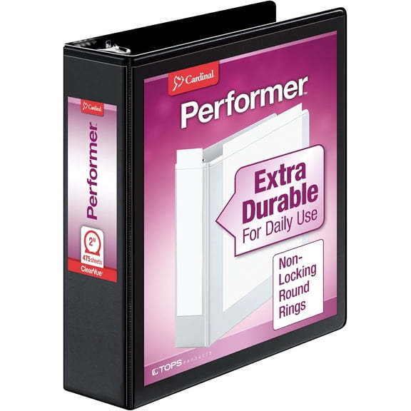 3 Ring Binder,Durable 2 Inch Performer ClearVue Binder, Round Rings, 475-Sheet Capacity, Customizable Covers, PVC-Free, (67425)