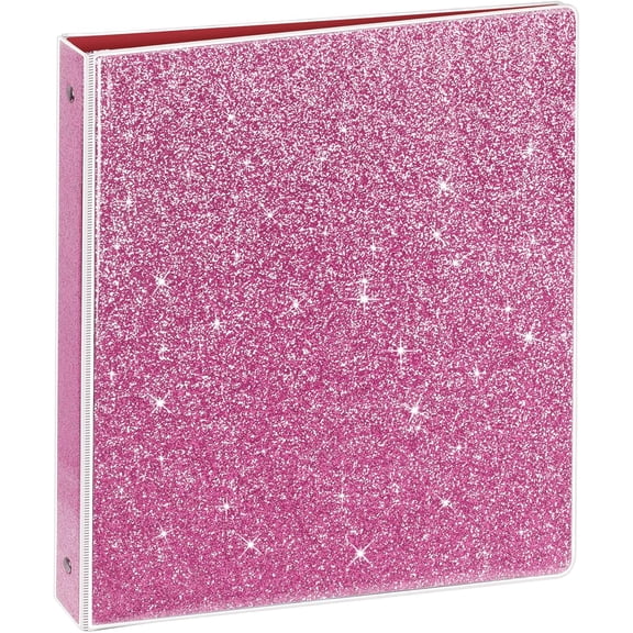 3 Ring Binder, Glitter 1 Inch Organizer (10.5'' x 11.5'') Holds 8.5'' 11''Letter Size 300 Pages, Waterproof View Pack, Pink