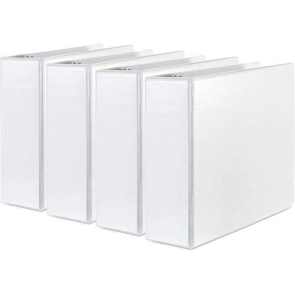3 Ring Binder, Heavy Duty Professional D Ring Binders, 4 Inch Binder, Extra Large Wide Clear View Binder, 8.5 x 11 Inch Letter Sized Sheets - Presentation Folder for Pages, Documents (4 Pack, White)