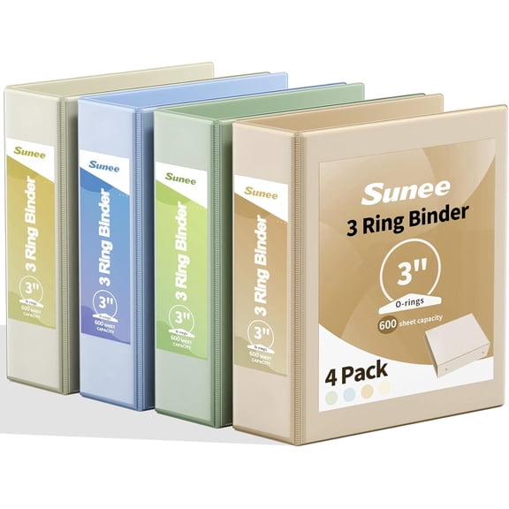 3 Ring Binder Inch 4 Pack, Clear View Three PVC-Free (Fit 8.5x11 Inches) for School or Office Supplies, Neutral Aesthetic