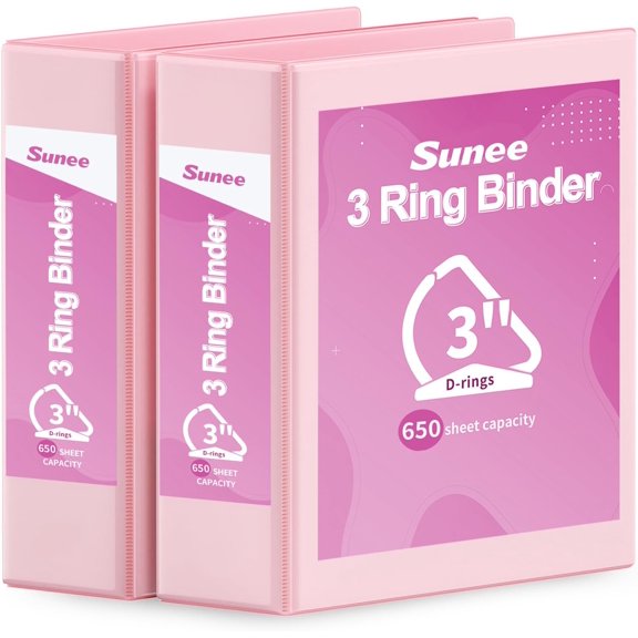 3 Ring Binder Inch D Ring, Clear View Three PVC-Free (Fit 8.5x11 Inches) for School or Office Supplies, Pink, 2 Pack