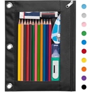 3 Ring Binder Pencil Pouch, Large Capacity Pen Case with Reinforced Grommets & Clear Window, Durable Binder Accessories Pouch