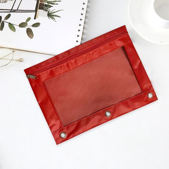 3 Ring Binder Pencil Pouch - Large Clear Window Pen Case with Grommets, Waterproof Diamond-Weave Fabric, Heavy Duty Metal Zipper