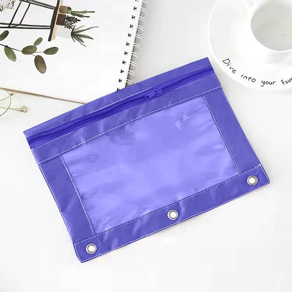 3 Ring Binder Pencil Pouch, Transparent PVC Document Bag, Zipper File Storage Bag, Canvas Reinforced Structure, Smooth Metal Zipper, Detachable Portable Organizer for Office Binder Stationery Storage