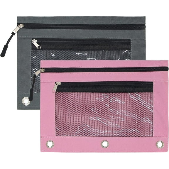 DoDoMagxanadu 3 Ring Binder Pencil Pouchs, Zippered Pencil Case with Zipper Pulls Double Pocket for School & Office  Supplies 2 Pack