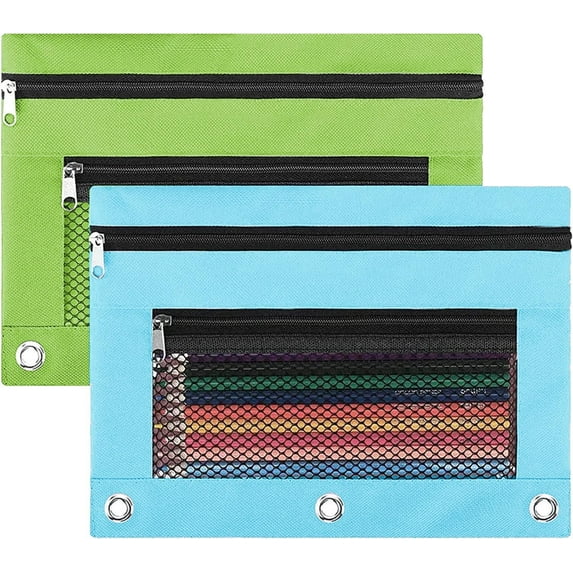 3 Ring Binder Pencil Pouchs, Zippered Pencil Pouch Double Pocket Pencil Pouch 3 Ring with Clear Window