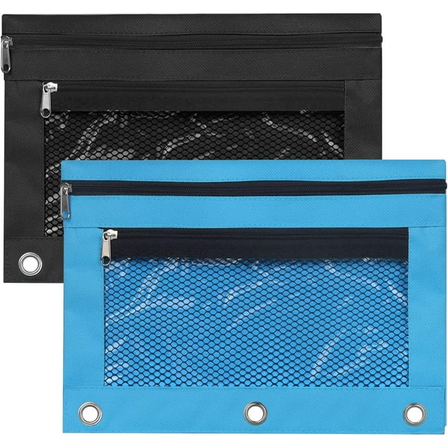 3 Ring Binder Pencil Pouchs, Zippered Pencil Pouch Double Pocket Pencil