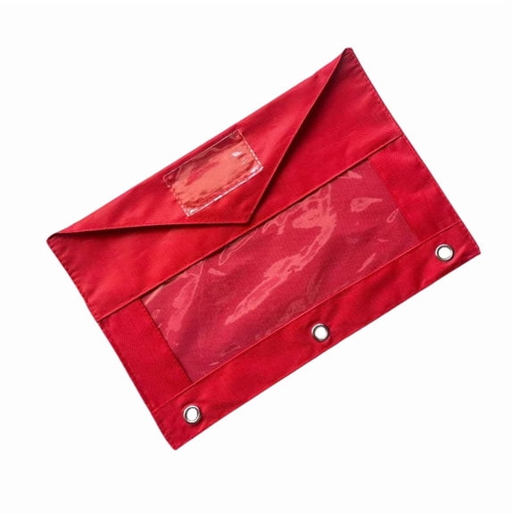 3-Ring Binder Pouch Zipper Pencil Case Oxford Fabric Document Storage Bag Large Capacity Desk Organizer Red