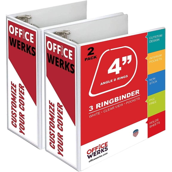 3 Ring Binder, Professional Angle D 4 Inch, Presentation Folder for Standard Pages 8.5 x 11 with Pockets, Crystal Clear View White (2 Pack)