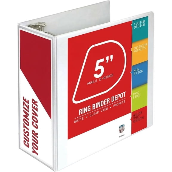 3 Ring Binder, Professional Angle D Binder 5 Inch, Presentation Folder for Standard Pages 8.5 x 11 with Pockets, Crystal Clear View White (1 Pack)