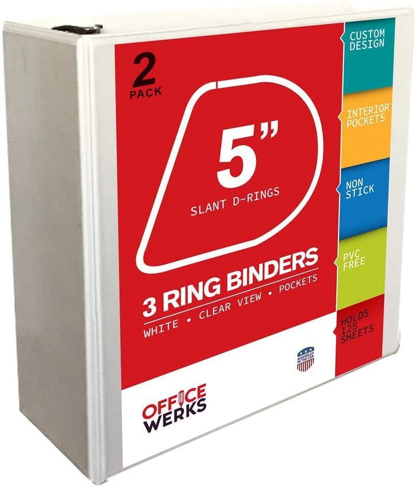 3 Ring Binder, Professional D Ring Binder, Presentation Folder 8.5 x 11 with Pockets, Clear View White Binder (5 Inch (2 Pack), White)