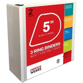 3 Ring Binder, Professional D Ring Binder, Presentation Folder 8.5 x 11 with Pockets, Clear View White Binder (5 Inch (2 Pack), White)