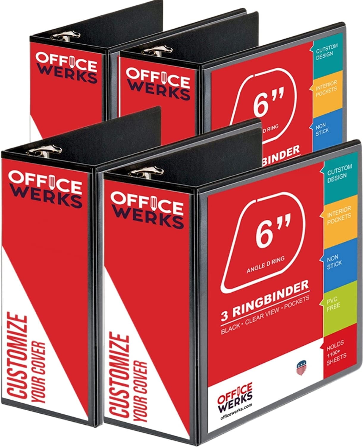 3 Ring Binder, Professional D Ring Binder, Presentation Folder 8.5 x 11 with Pockets, Clear View White Binder (6 Inch (4 Pack), Black)