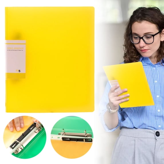 3 Ring Binder with Transparent Thickened PP Cover, 1" Durable Binders, Fits Letter Size Papers, Round Metal Rings Document Organizer for Notes Home Office(Yellow), By Preplabs