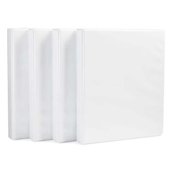 3 Ring Binder, 1 Inch D-Ring, Clear Overlay, Pockets for Storage and Organization, White, 4 Pack