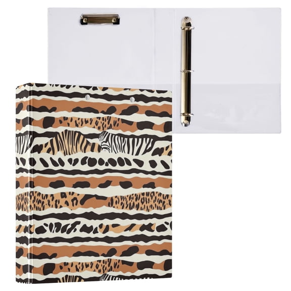 3 Ring Binder with Flattened Metal Clip 1.5" Round Rings Binder Organizer Animal Print Pattern Small