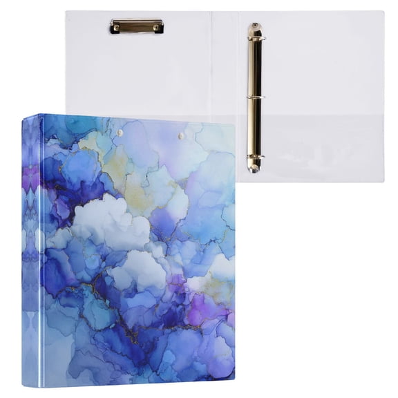3 Ring Binder with Flattened Metal Clip 1.5" Round Rings Binder Organizer Blue Ink Clouds 2PCS