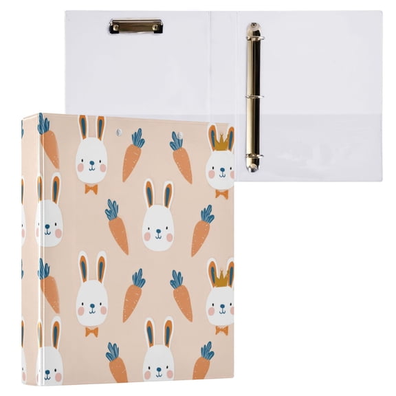3 Ring Binder with Flattened Metal Clip 1.5" Round Rings Binder Organizer Carrots and Little Rabbits