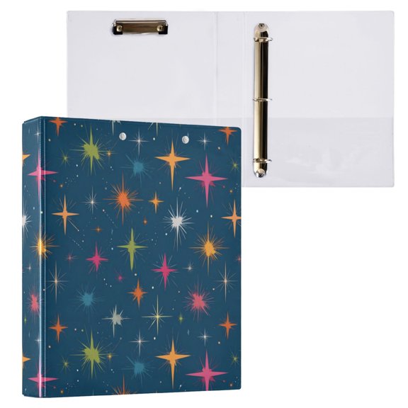 3 Ring Binder with Flattened Metal Clip 1.5" Round Rings Binder Organizer Colorful Stars Pattern 2PCS