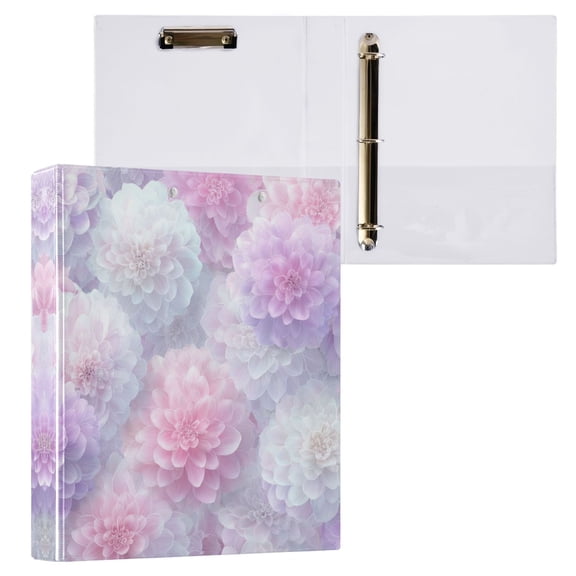 3 Ring Binder with Flattened Metal Clip 1.5" Round Rings Binder Organizer Cute Pastel Watercolor Floral