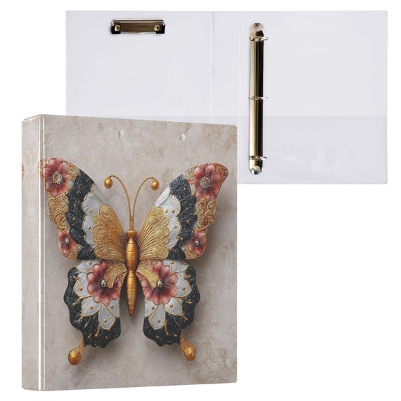 3 Ring Binder with Flattened Metal Clip 1.5" Round Rings Binder Organizer Gorgeous Colors Butterfly 2PCS