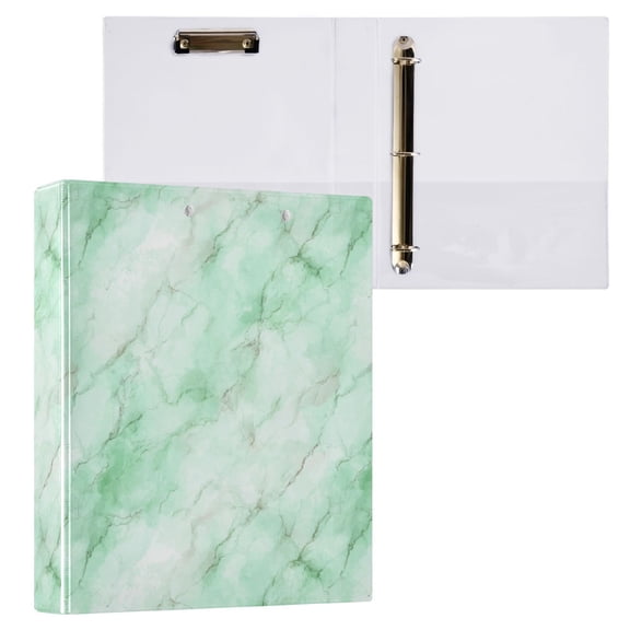 3 Ring Binder with Flattened Metal Clip 1.5" Round Rings Binder Organizer Light Green Marble Texture Pattern
