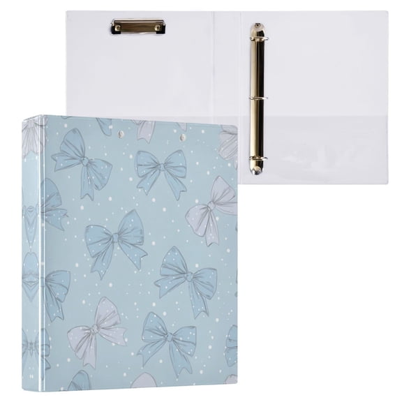 3 Ring Binder with Flattened Metal Clip 1.5" Round Rings Binder Organizer Pastel Blue Bows and Dots