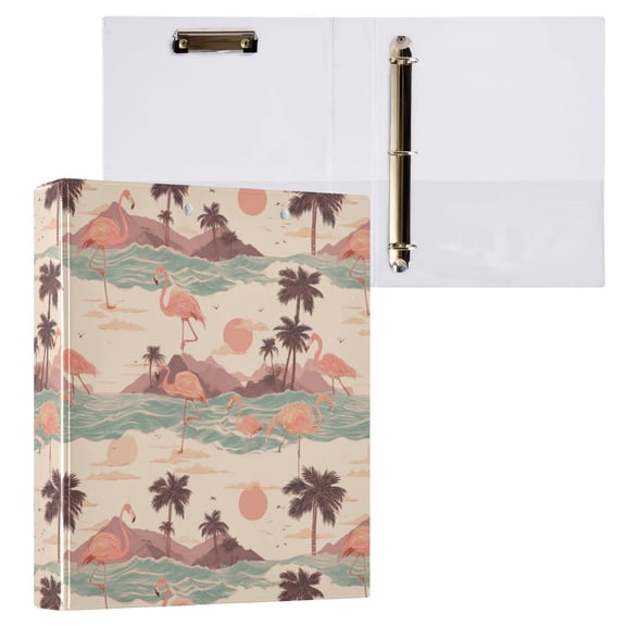3 Ring Binder with Flattened Metal Clip 1.5" Round Rings Binder Organizer Pastel Peach Flamingos