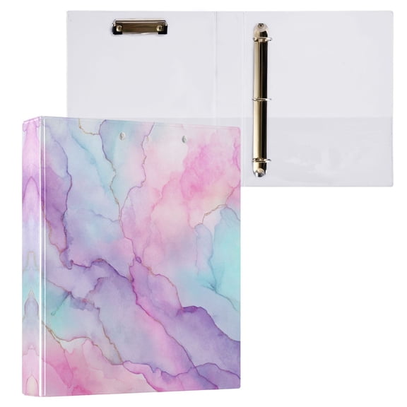 3 Ring Binder with Flattened Metal Clip 1.5" Round Rings Binder Organizer Pastel Pink Marble Texture