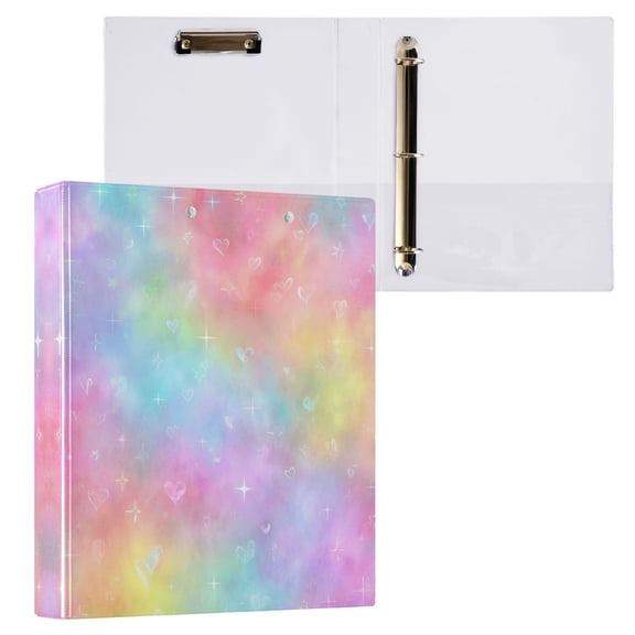 3 Ring Binder with Flattened Metal Clip 1.5" Round Rings Binder Organizer Pastel Rainbow Tie-dye