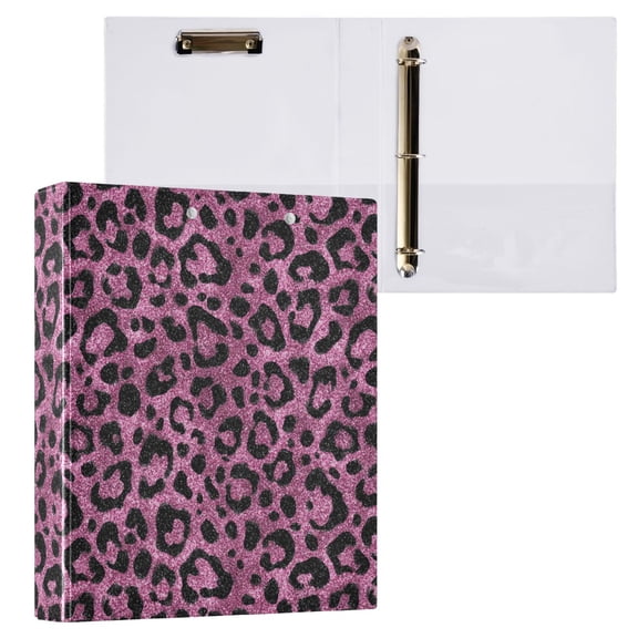 3 Ring Binder with Flattened Metal Clip 1.5" Round Rings Binder Organizer Pink Glitter Cheetah Print
