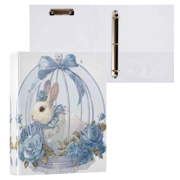 3 Ring Binder with Flattened Metal Clip 1.5" Round Rings Binder Organizer Rabbit Inside Glass Basket