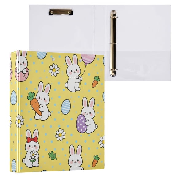 3 Ring Binder with Flattened Metal Clip 1.5" Round Rings Binder Organizer Rabbits Holding Various Things 2PCS