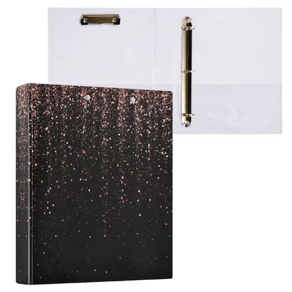3 Ring Binder with Flattened Metal Clip 1.5" Round Rings Binder Organizer Rose Gold Glitter